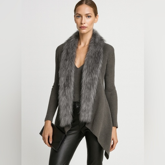 Tyler Boe Sweaters - 348 Tyler Boe Wool blend Faux Fur Luxury Cardigan waterfall sweater Sz XS Jacket